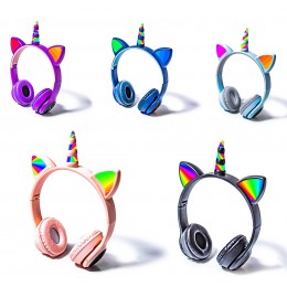 Беспроводные Bluetooth наушники с ушками с LED подсветкой Unicorn KT-51