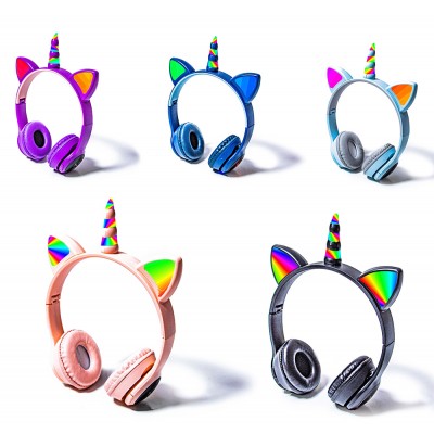 Беспроводные Bluetooth наушники с ушками с LED подсветкой Unicorn KT-51