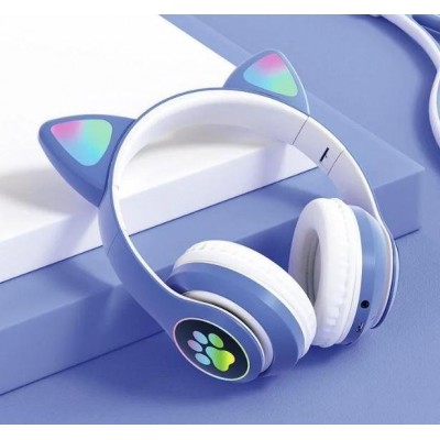 Беспроводные Bluetooth наушники с ушками с LED подсветкой Cat Ear STN-28 синие