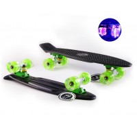 Пенни борд Fish Skateboards  Black (светящиеся колеса)