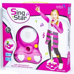 Детский микрофон розовый со стойкой SING STAR HT168B оптом