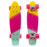 Пенни борд Fish Skateboards Pink-Yellow-Mint (матовое покрытие)